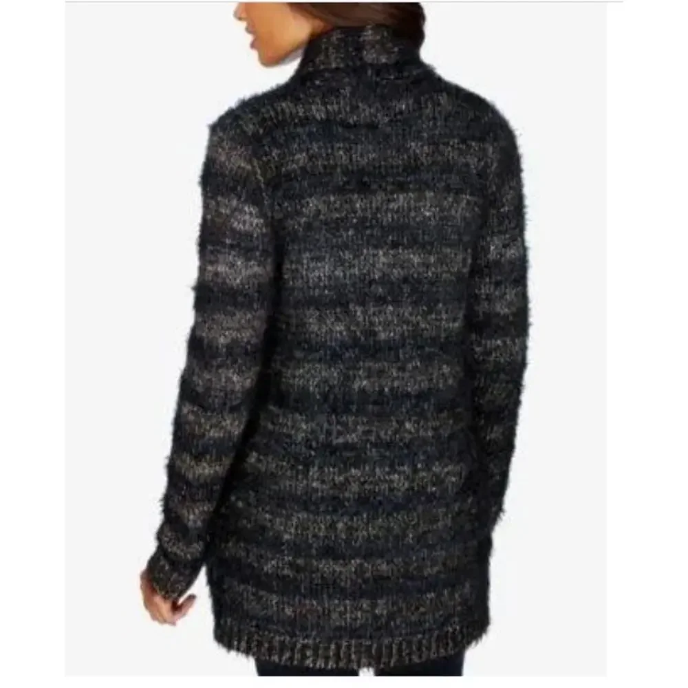 Lucky Brand Women Blue Multi Shine Stripe Cardigan 7W51330 fuzzy knit striped M